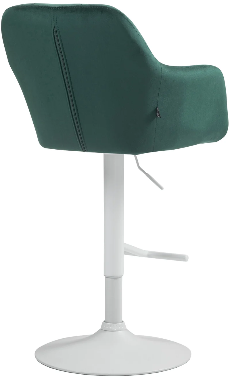 Tabouret de bar chaise haute x1 fonction rotation 360° en velours vert avec coutures décoratives piètement métal blanc 10_0006863