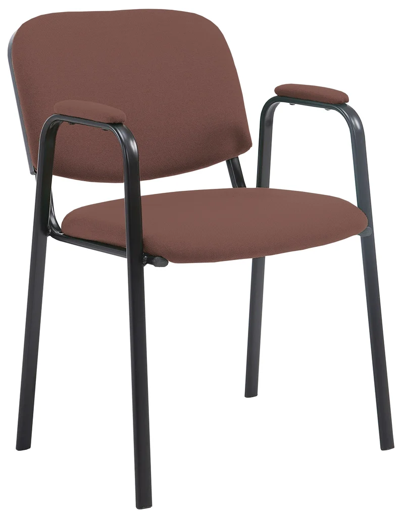 Chaise visiteur avec accoudoirs intégrés zone d'attente en tissu marron piètement à 4 pieds en métal noir 10_0003386