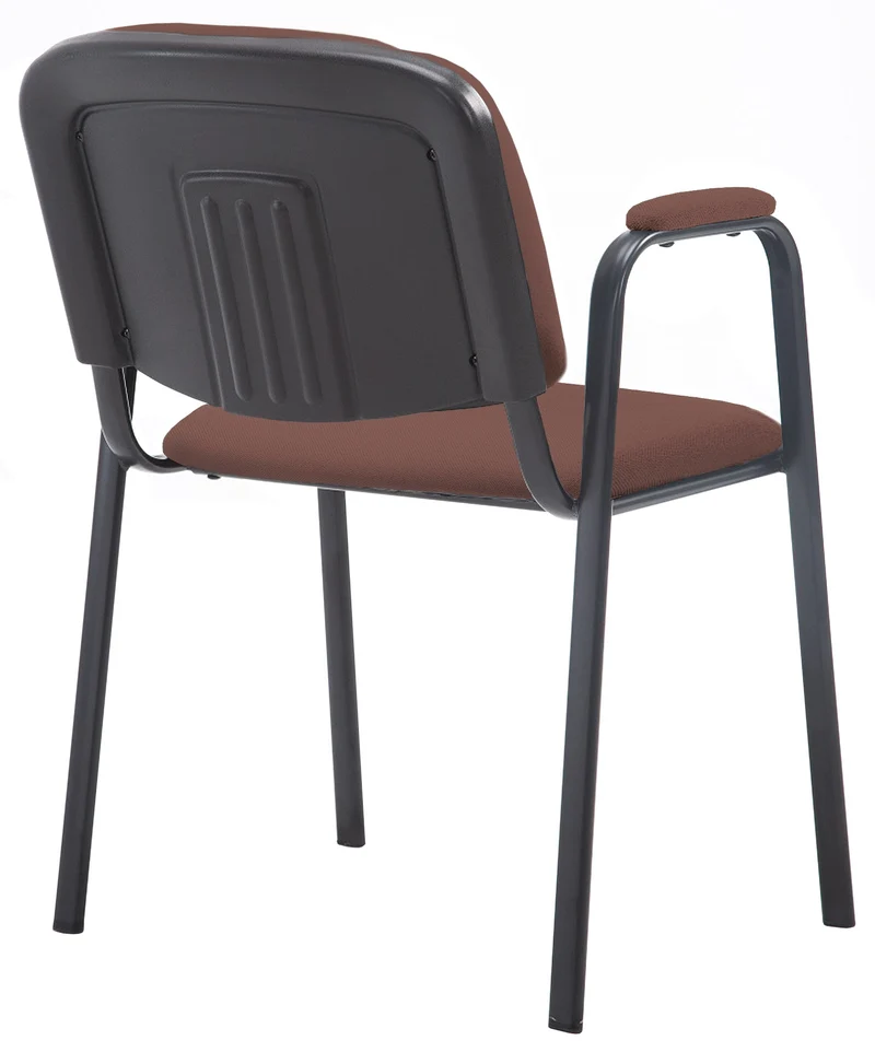 Chaise visiteur avec accoudoirs intégrés zone d'attente en tissu marron piètement à 4 pieds en métal noir 10_0003386