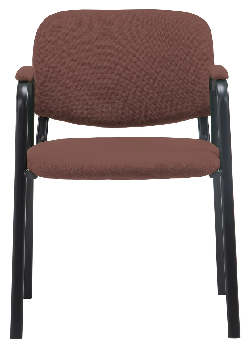 Chaise visiteur avec accoudoirs intégrés zone d'attente en tissu marron piètement à 4 pieds en métal noir 10_0003386