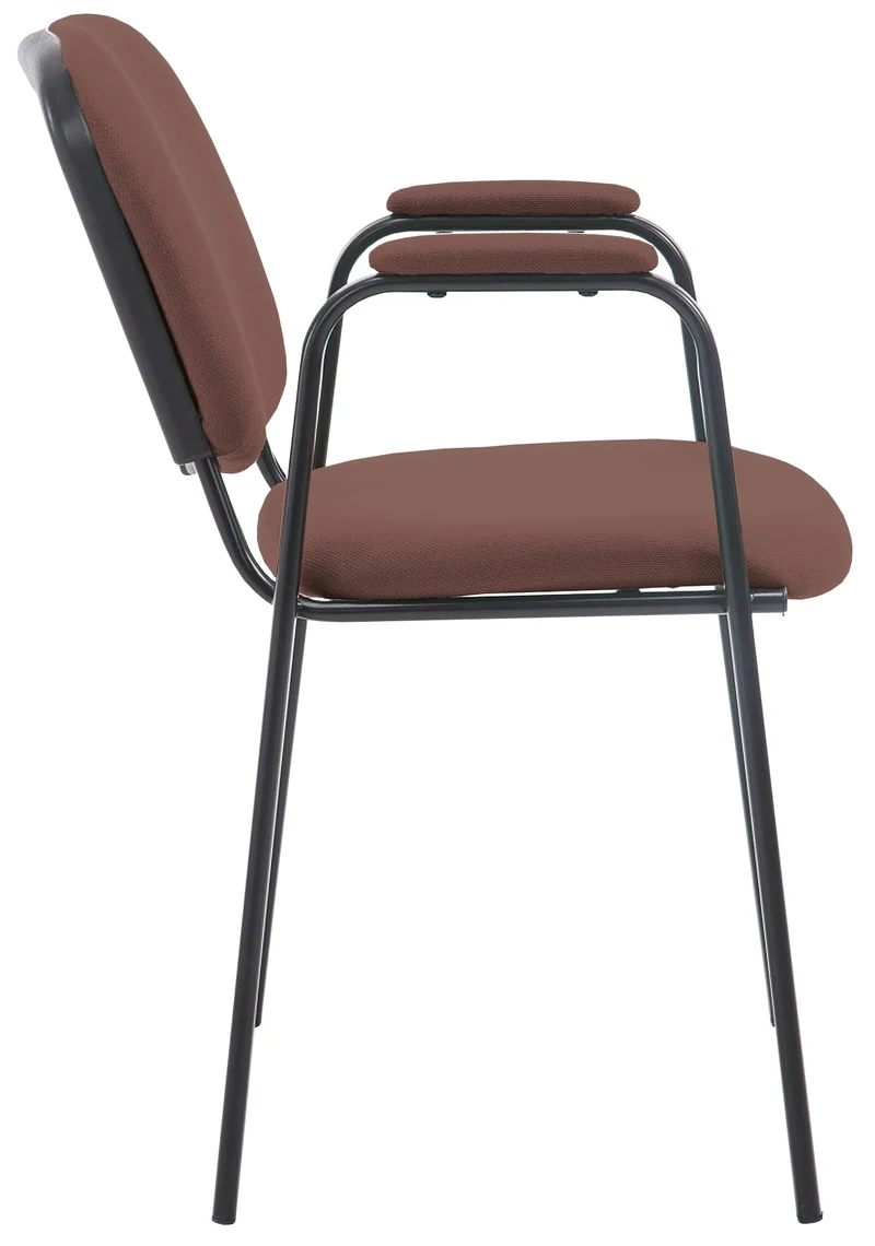 Chaise visiteur avec accoudoirs intégrés zone d'attente en tissu marron piètement à 4 pieds en métal noir 10_0003386