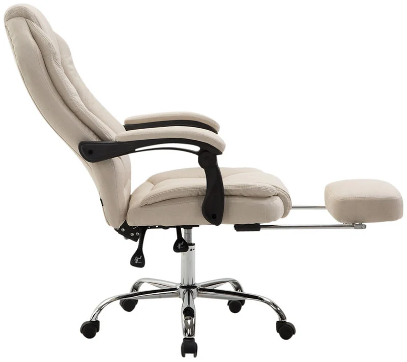 Fauteuil de bureau sur roulettes dossier et repose-pied réglable en tissu crème et métal 10_0002438