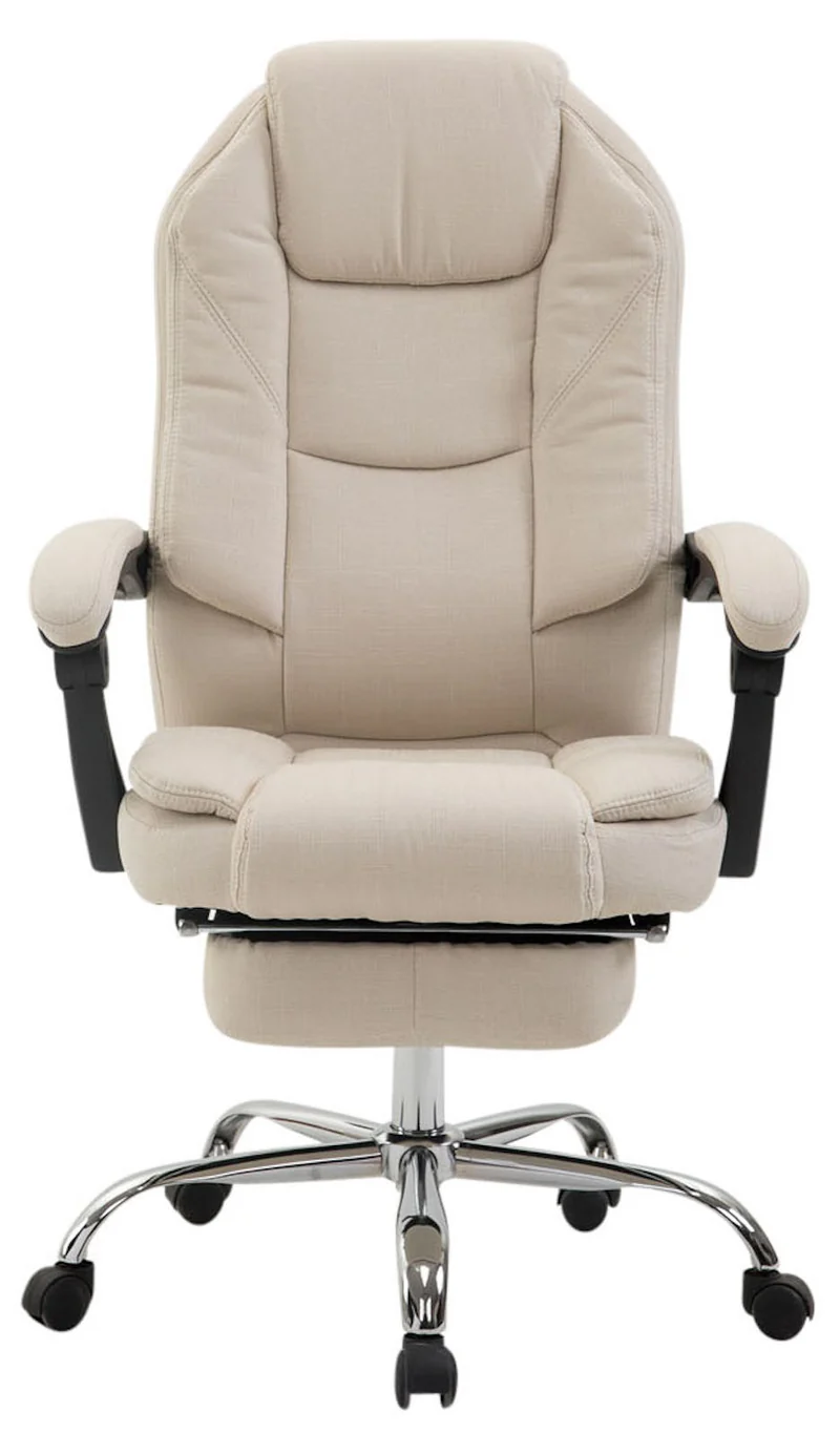 Fauteuil de bureau sur roulettes dossier et repose-pied réglable en tissu crème et métal 10_0002438
