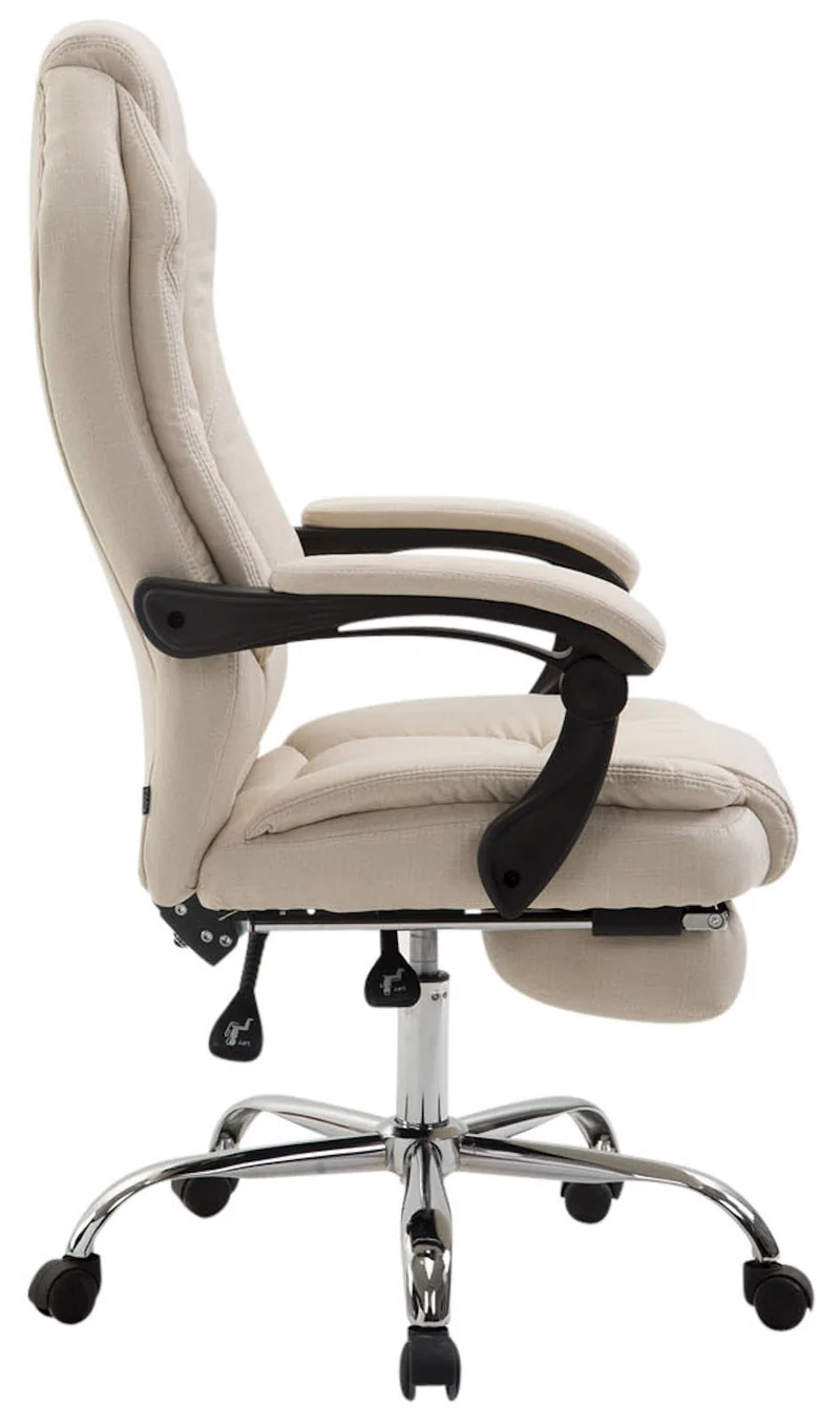 Fauteuil de bureau sur roulettes dossier et repose-pied réglable en tissu crème et métal 10_0002438