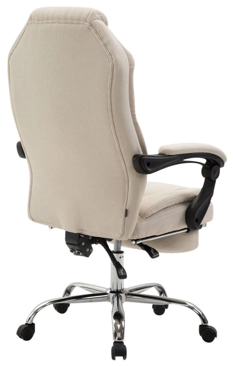 Fauteuil de bureau sur roulettes dossier et repose-pied réglable en tissu crème et métal 10_0002438
