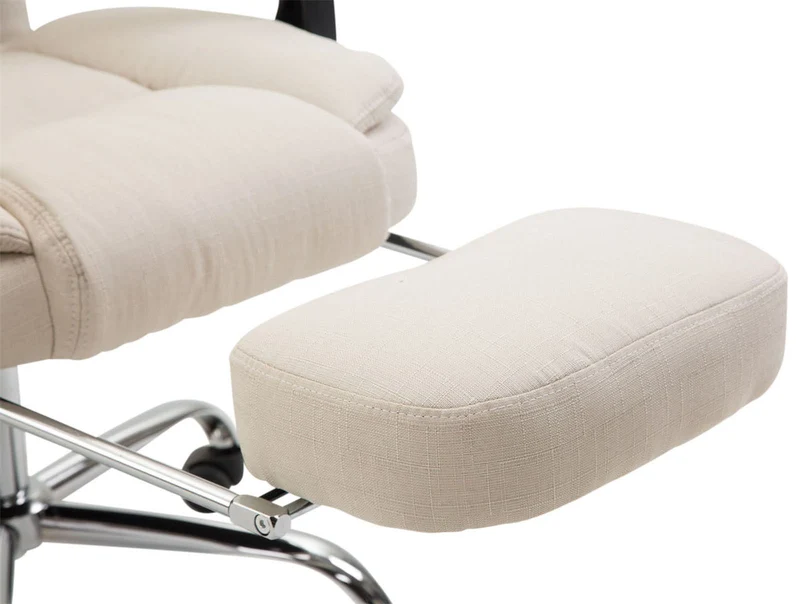 Fauteuil de bureau sur roulettes dossier et repose-pied réglable en tissu crème et métal 10_0002438