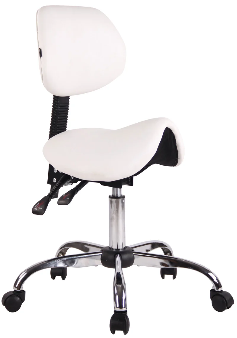 Tabouret de travail avec assise en forme de selle cheval ajustable et pivotant PVC blanc TABO10073/2