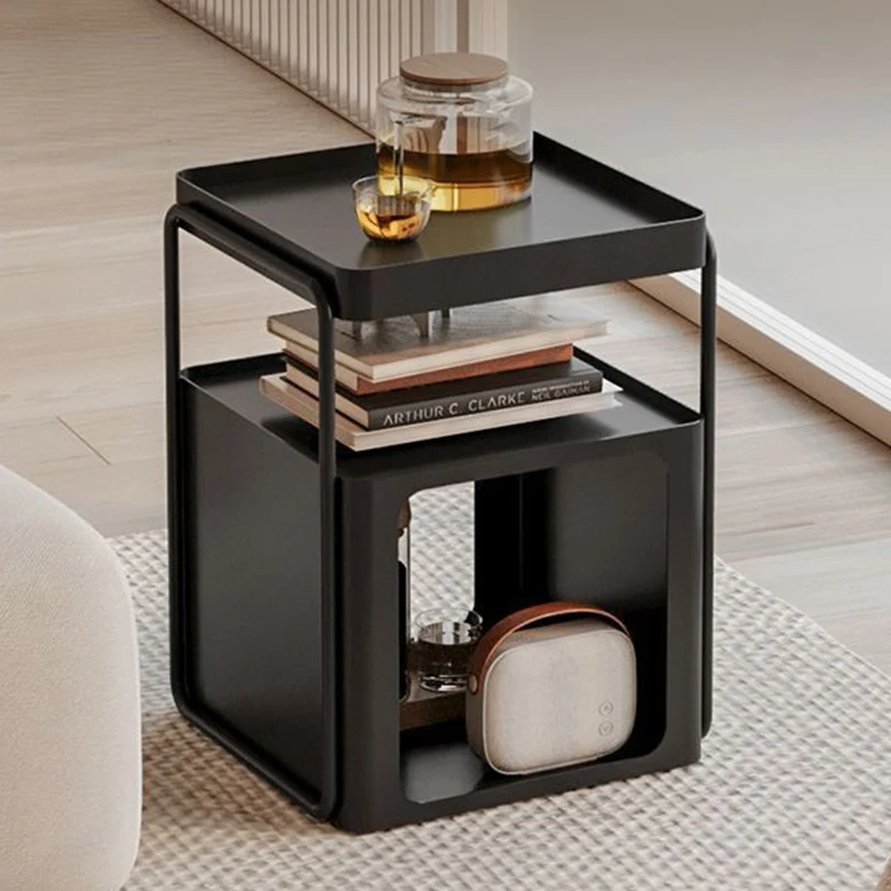 Modern Minimalist Iron Rounded Rectangular End Table 3-Tier For Living Room