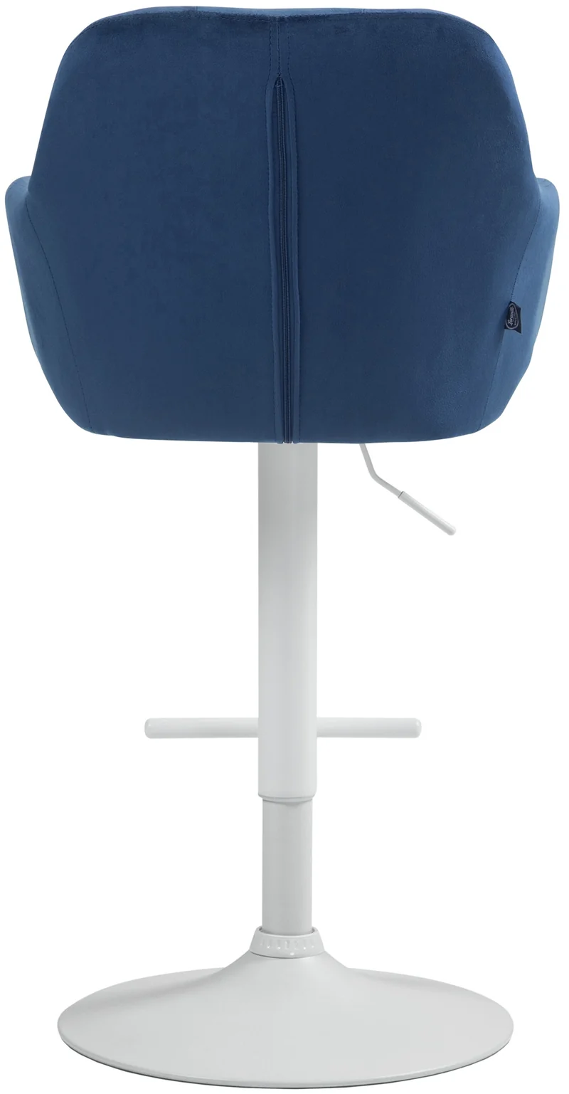 Tabouret de bar chaise haute x1 fonction rotation 360° en velours bleu avec coutures décoratives piètement métal blanc 10_0006549
