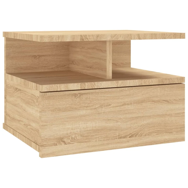 Lot de 2 tables de chevet murale avec tiroir et étagère 40 x 31 x 27 cm en bois ingénierie couleur chêne DEC035995