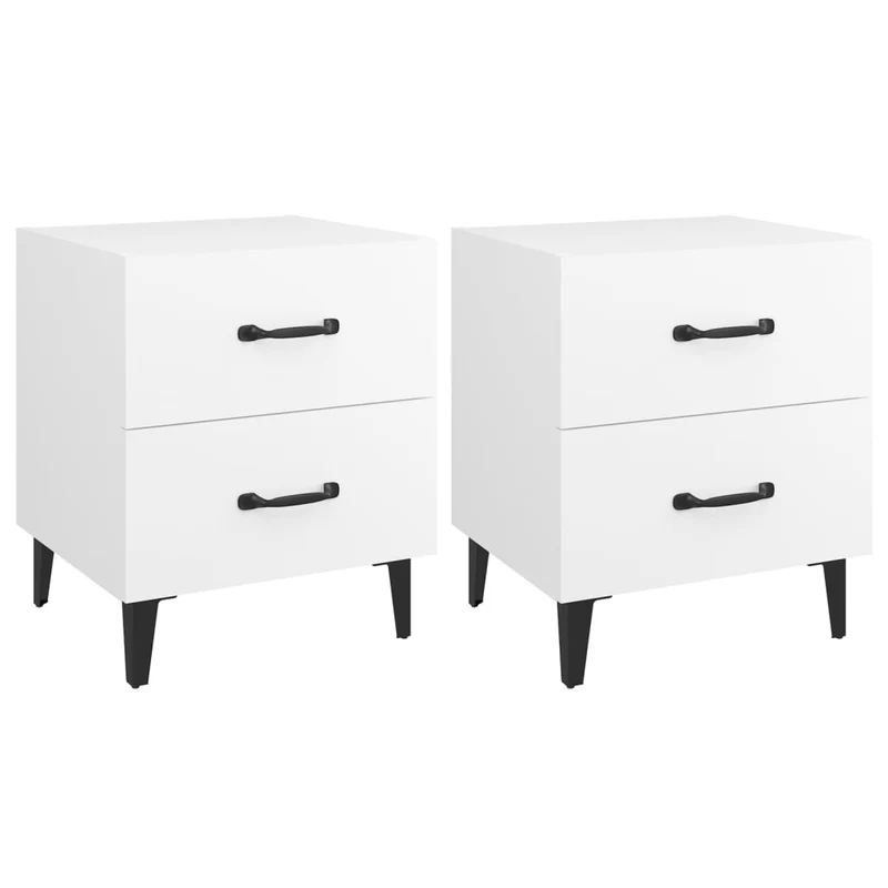 Lot de 2 tables de chevet avec tiroirs 40 x 35 x 47,5 cm bois d'ingénierie blanc DEC034911