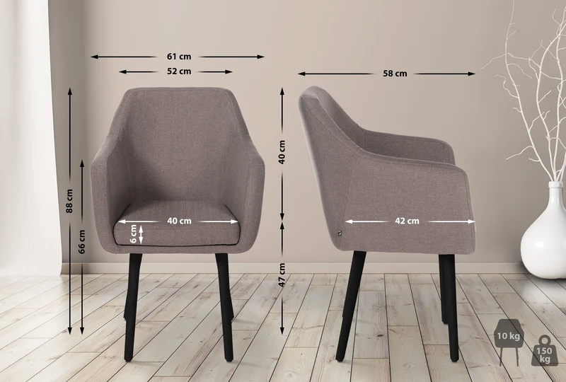 Chaise visiteur en tissu taupe avec dossier enveloppant et accoudoirs – Piètement bois clair 4 pieds 10_0008513