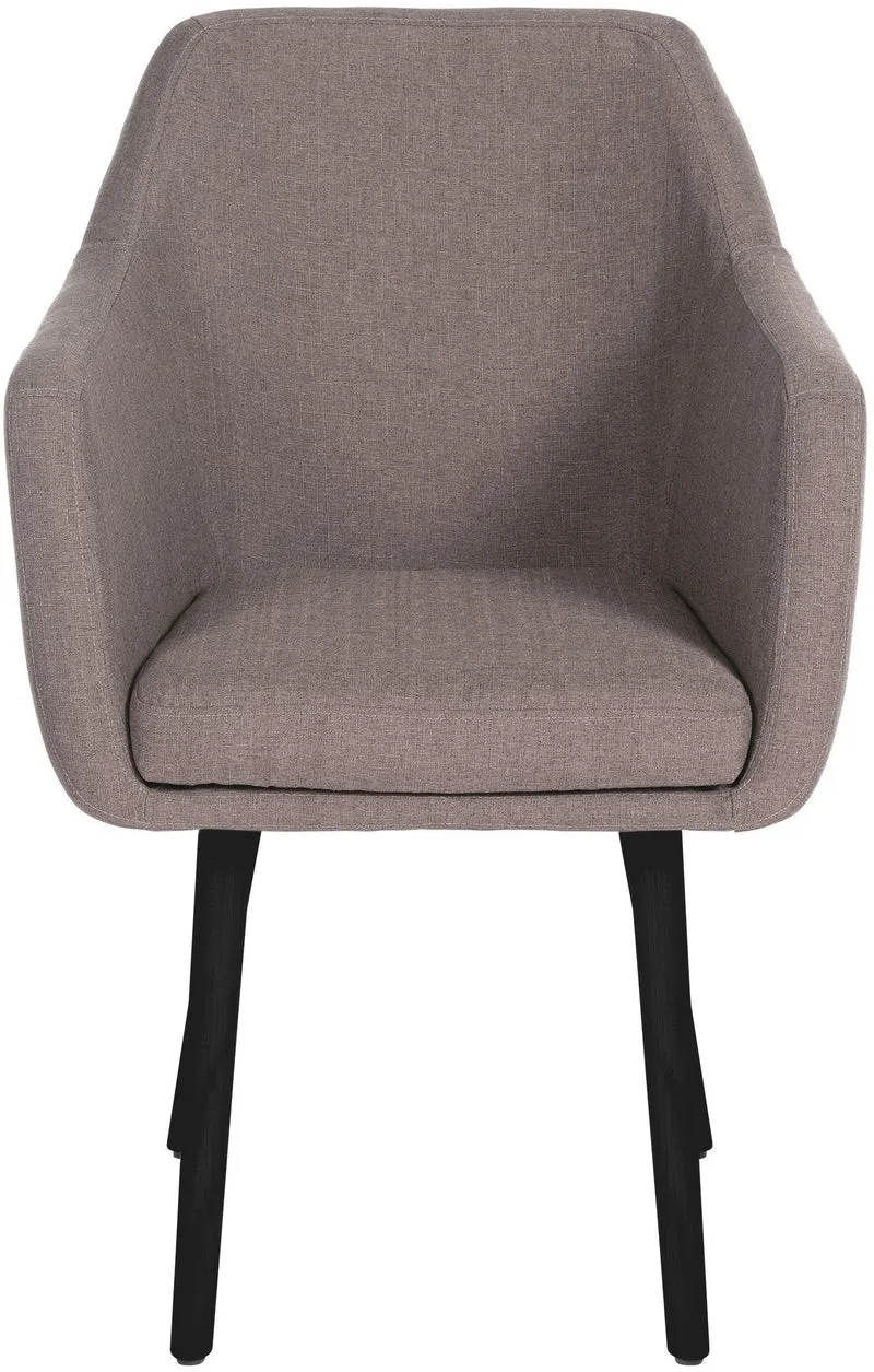 Chaise visiteur en tissu taupe avec dossier enveloppant et accoudoirs – Piètement bois clair 4 pieds 10_0008513