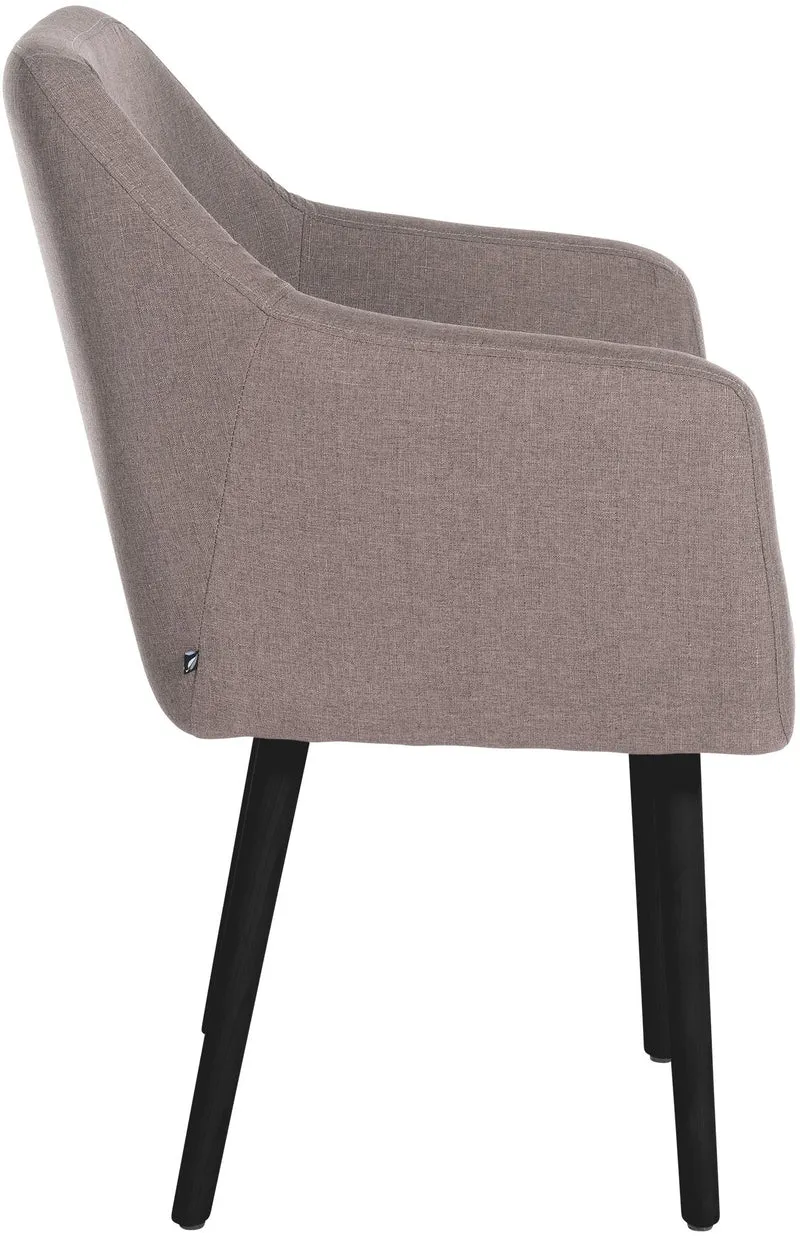 Chaise visiteur en tissu taupe avec dossier enveloppant et accoudoirs – Piètement bois clair 4 pieds 10_0008513