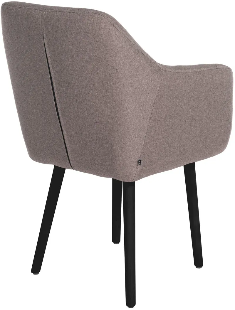 Chaise visiteur en tissu taupe avec dossier enveloppant et accoudoirs – Piètement bois clair 4 pieds 10_0008513
