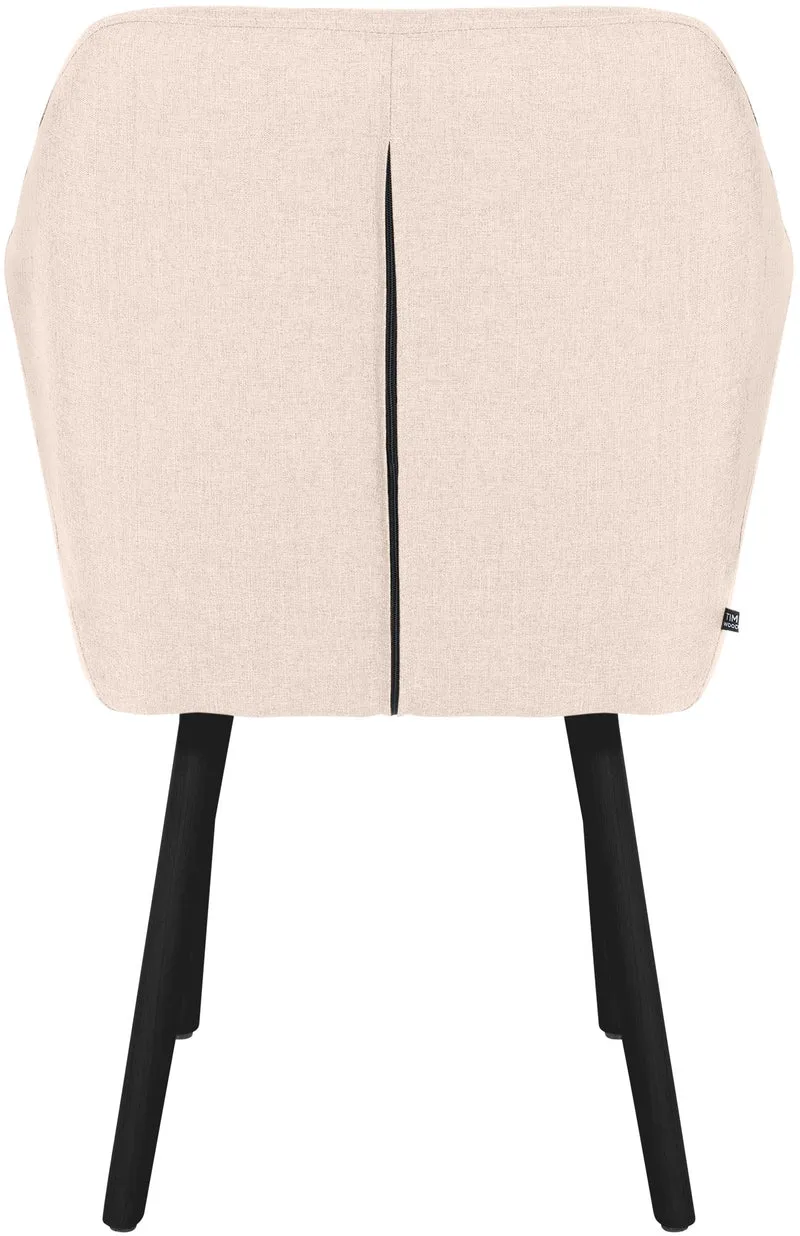 Chaise visiteur en tissu beige avec dossier enveloppant et accoudoirs – Piètement bois foncé 4 pieds 10_0008512