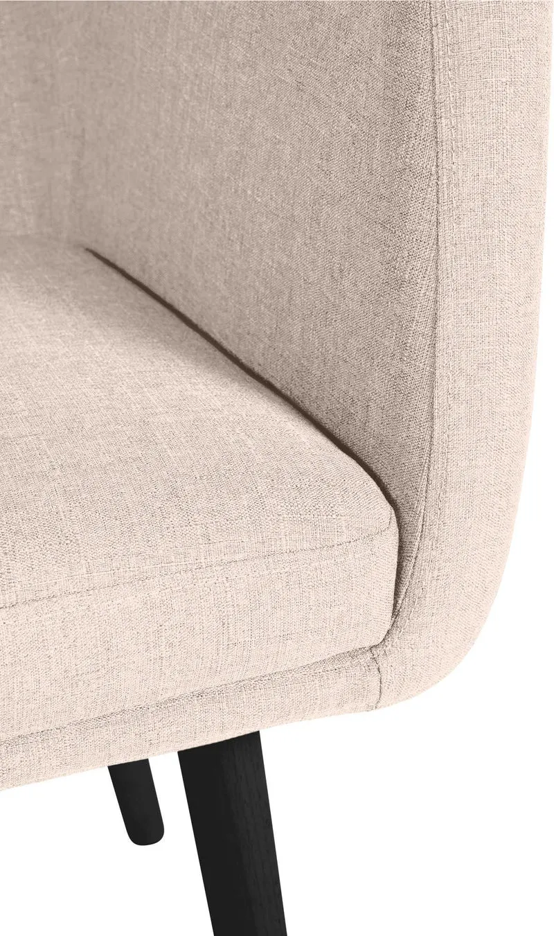 Chaise visiteur en tissu beige avec dossier enveloppant et accoudoirs – Piètement bois foncé 4 pieds 10_0008512