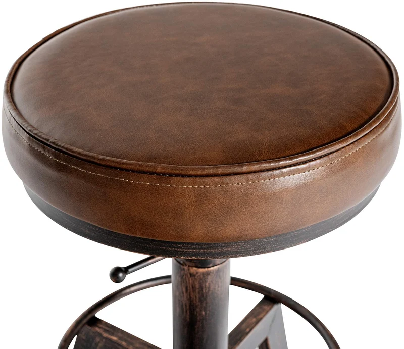 Lot de 2 tabourets industriels réglables en hauteur – Assise rembourrée en similicuir marron structure métal couleur bronze 10_0008492