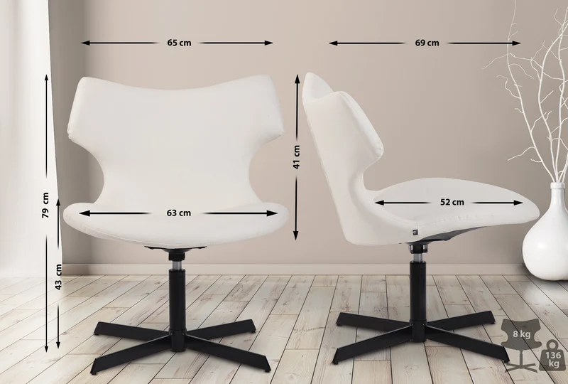 Fauteuil lounge pivotant 360° à dossier enveloppant similicuir blanc avec base étoilée en métal 10_0008234