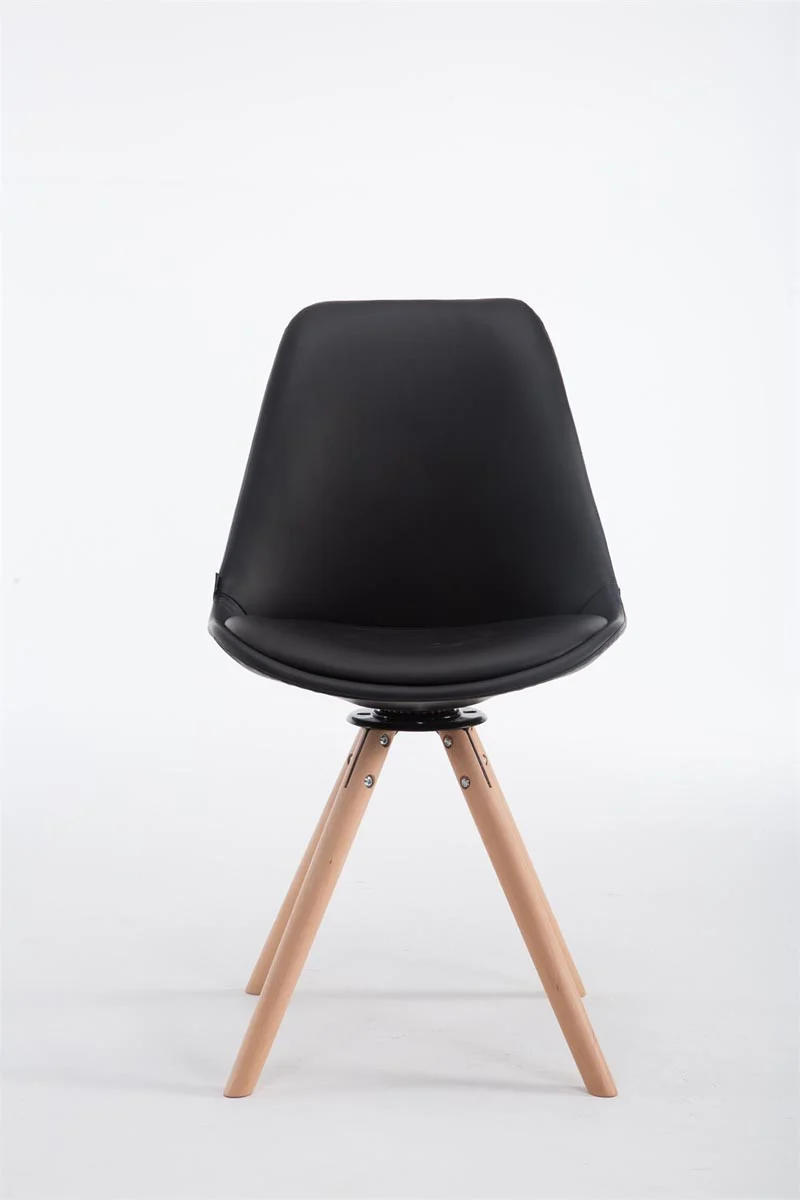 Chaise de salle à manger x1 pivotante style nordique assise en PVC noir piètement en bois clair 10_0008617