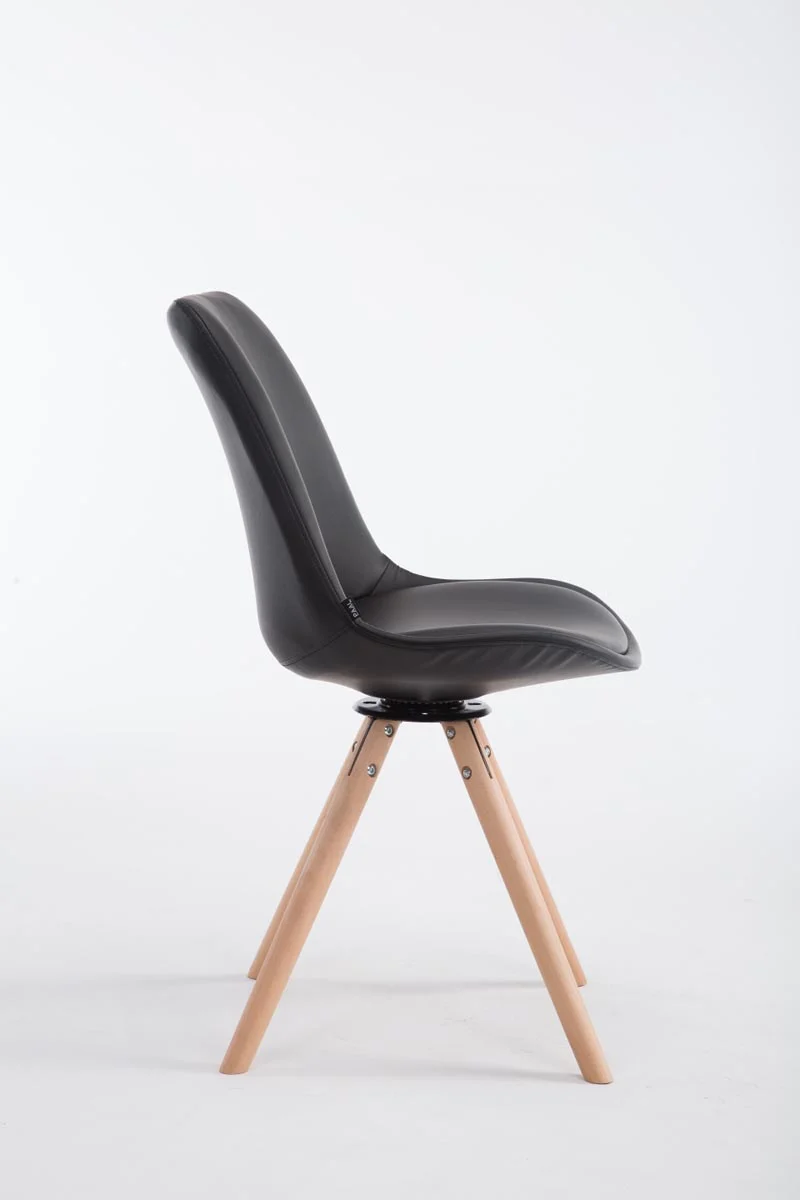 Chaise de salle à manger x1 pivotante style nordique assise en PVC noir piètement en bois clair 10_0008617