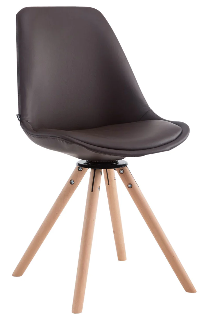 Chaise de salle à manger x1 pivotante style nordique assise en PVC marron piètement en bois clair 10_0008284