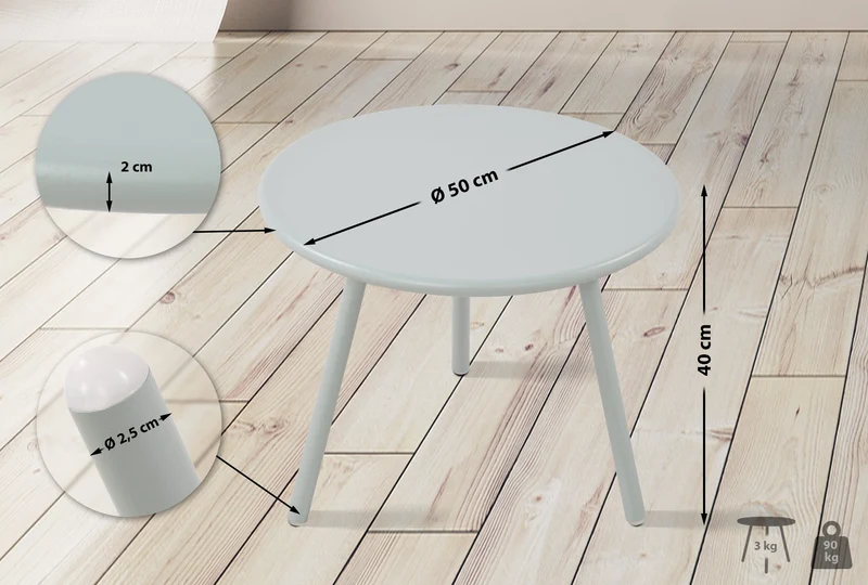 Table basse ronde intérieur / extérieur plateau polypropylène turquoise pieds métal Ø 50 cm 10_0009208