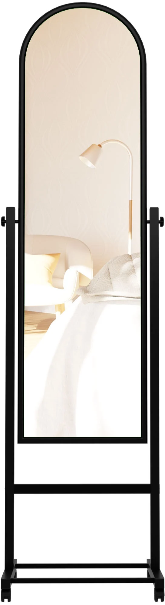 Miroir sur pied pleine longueur pivotant – Cadre métal noir – Avec roulettes 10_0008638