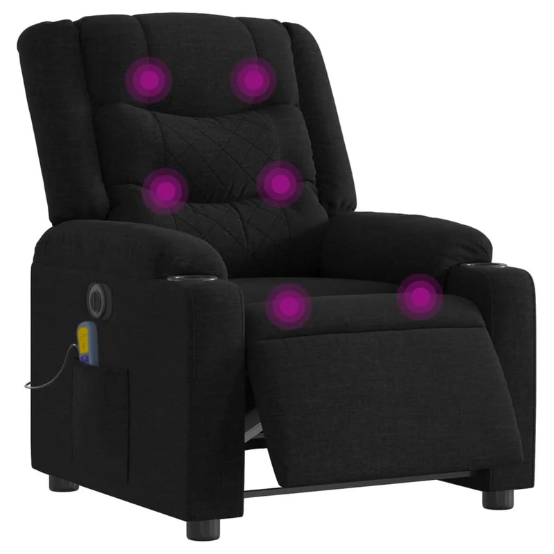 Fauteuil de relaxation TV fonction massage inclinable électrique 6 points de massage en tissu noir DEC027226
