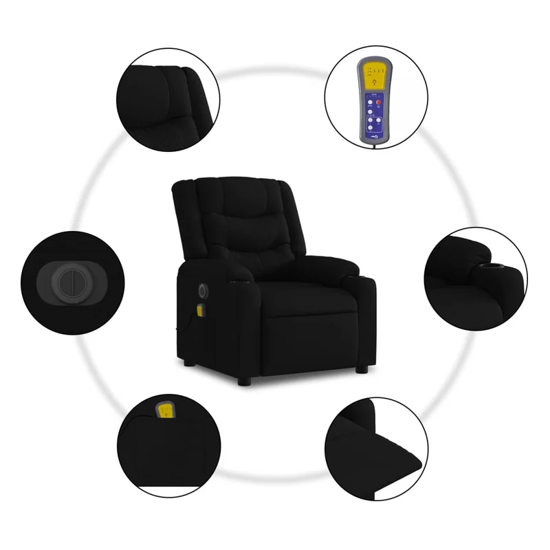 Fauteuil de relaxation TV fonction massage inclinable électrique 6 points de massage en tissu noir DEC027226