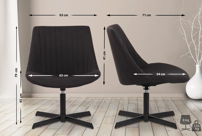 Chaise lounge design en tissu noir avec dossier à coutures verticales avec piètement étoile en métal 10_0008245