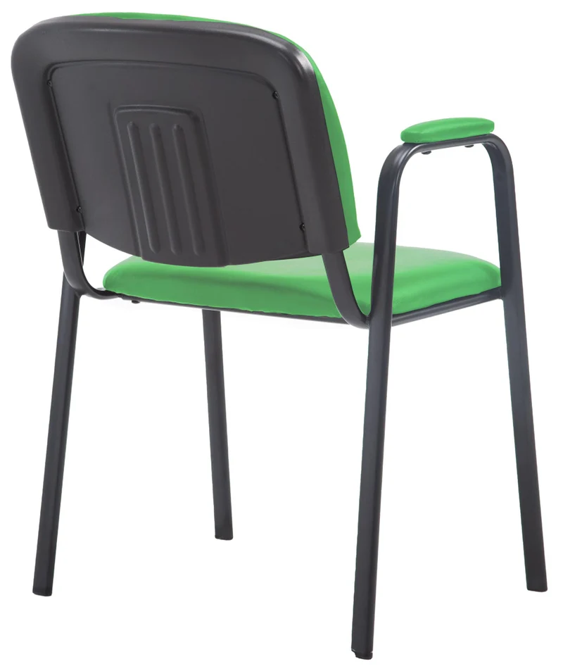 Chaise visiteur avec accoudoirs intégrés zone d'attente en PVC vert piètement à 4 pieds en métal noir 10_0008644