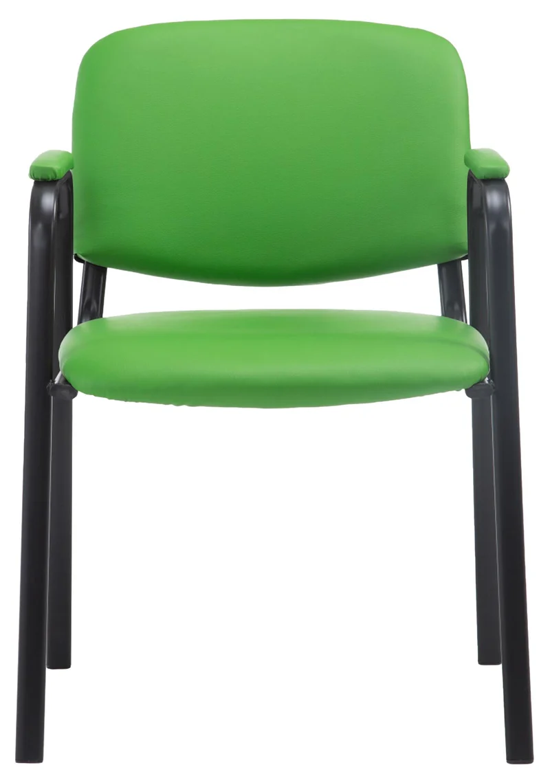 Chaise visiteur avec accoudoirs intégrés zone d'attente en PVC vert piètement à 4 pieds en métal noir 10_0008644
