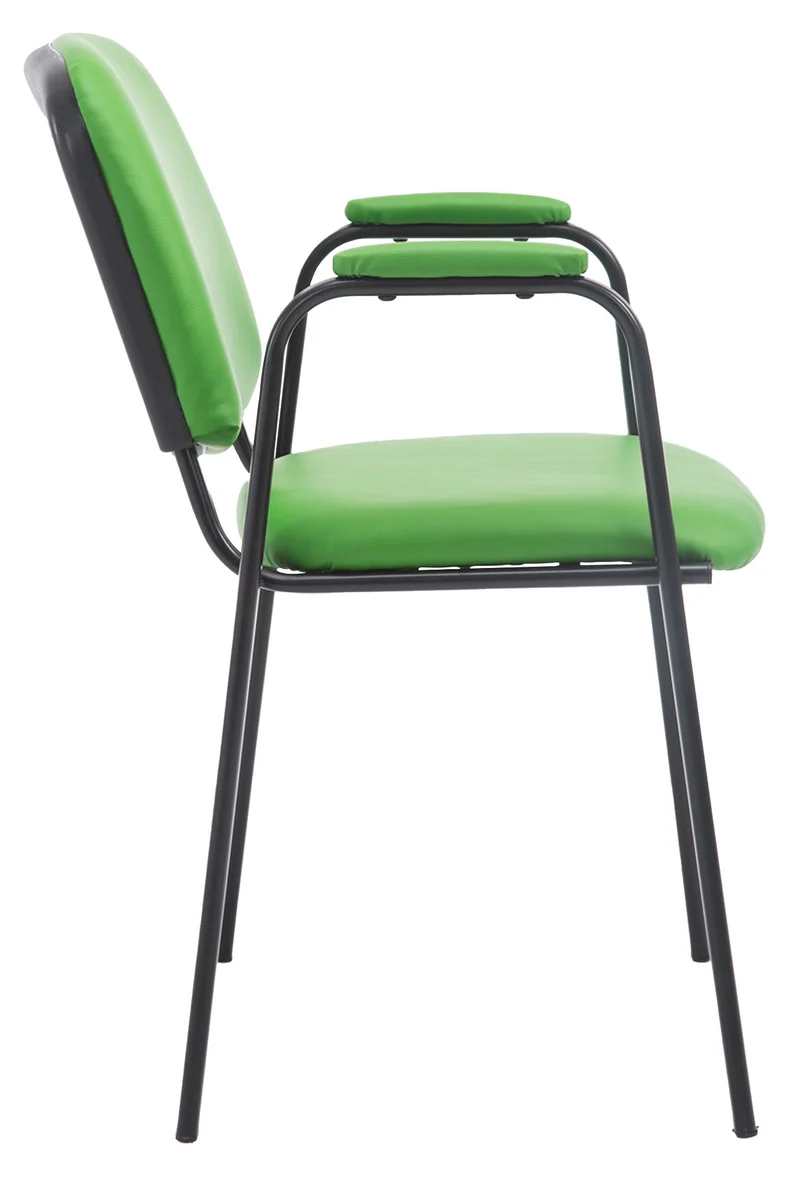 Chaise visiteur avec accoudoirs intégrés zone d'attente en PVC vert piètement à 4 pieds en métal noir 10_0008644