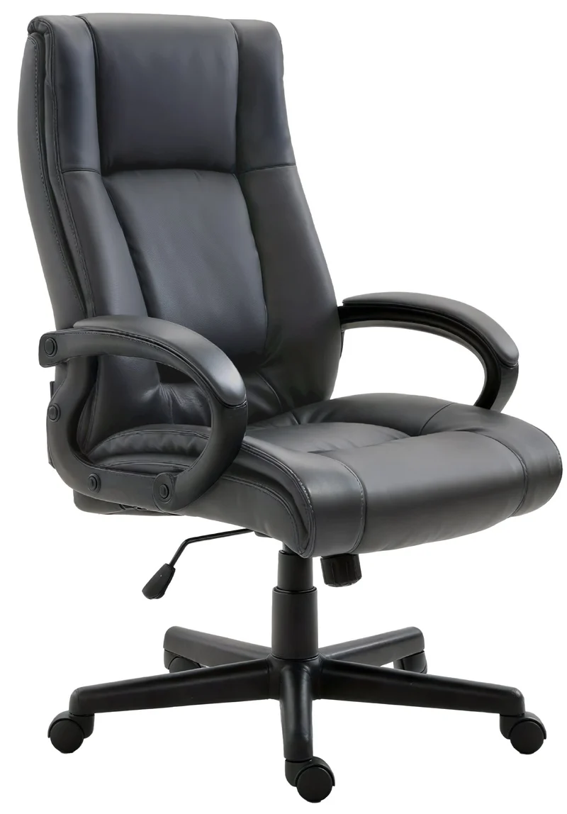 Chaise de direction rembourrée pivotant avec accoudoirs avec revêtement similicuir noir cadre plastique 10_0007011