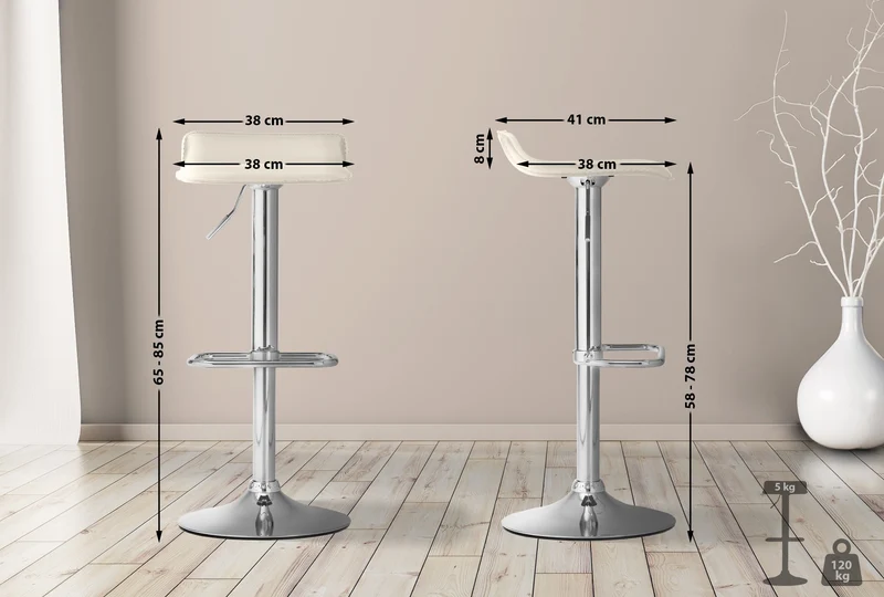 Tabouret de bar x1 avec repose-pieds siège pivotant à 360° design simple PVC crème et métal chromé 10_0004800