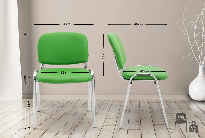 Chaise visiteur empilable zone d'attente en PVC vert piètement à 4 pieds en métal chromé 10_0003362