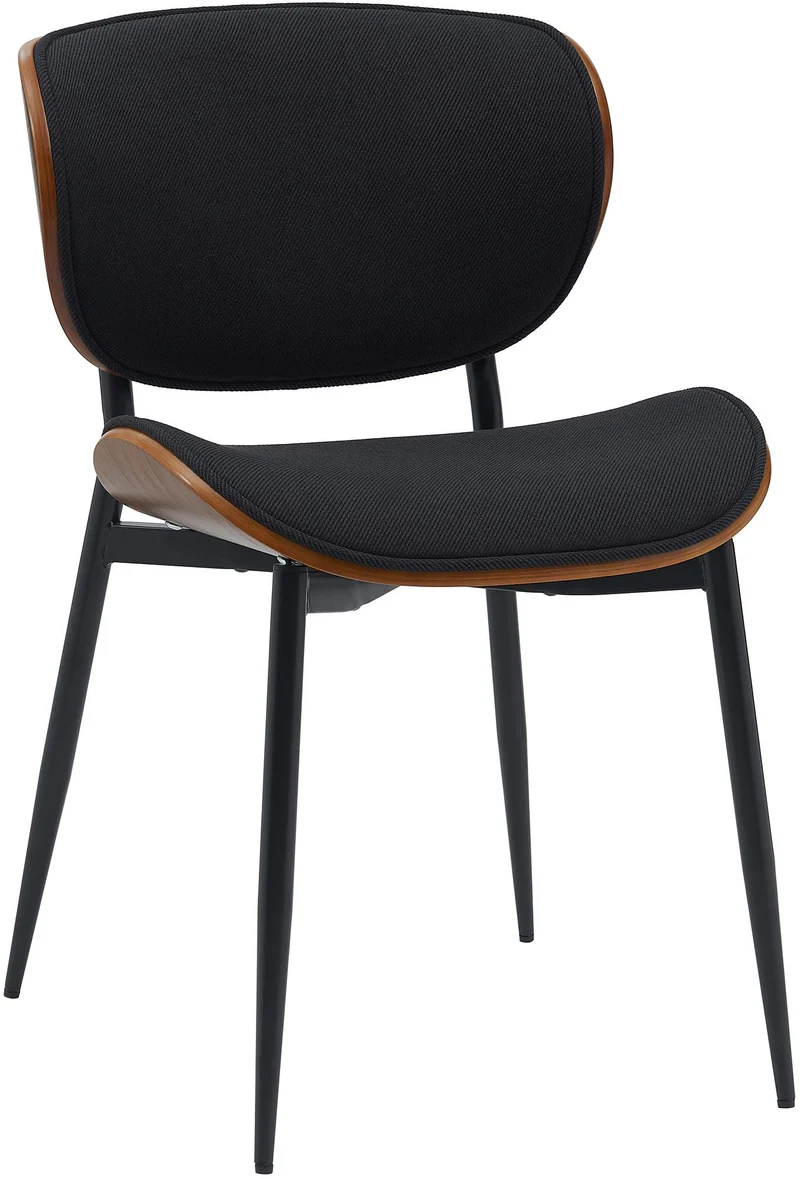 Chaise de salle à manger x1 design en tissu noir avec coque bois noyer structure métal robuste 10_0008643