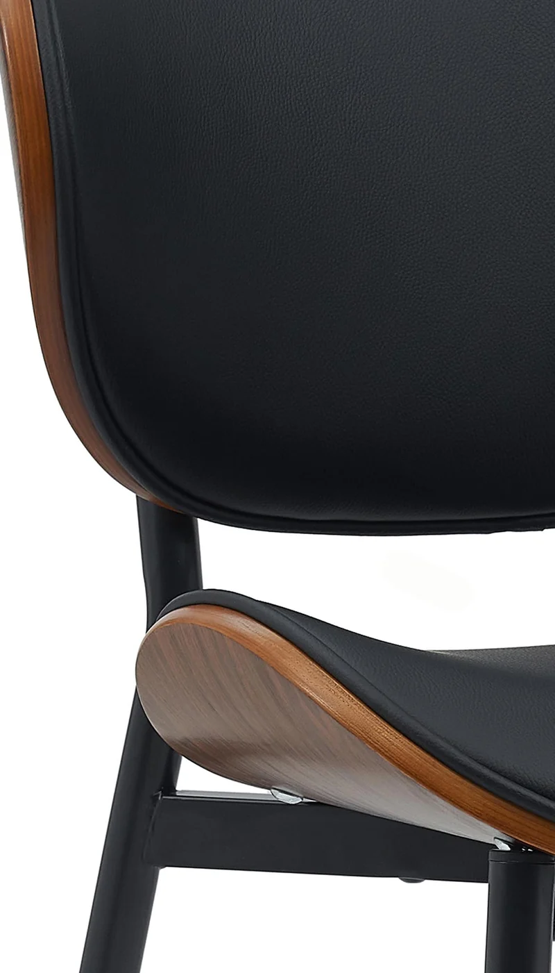 Chaise de salle à manger x1 design en similicuir noir avec coque bois noyer structure métal robuste 10_0008516
