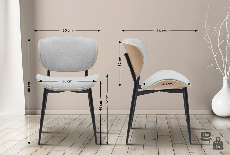 Chaise de salle à manger x1 design en tissu crème avec coque bois clair structure métal robuste 10_0008441