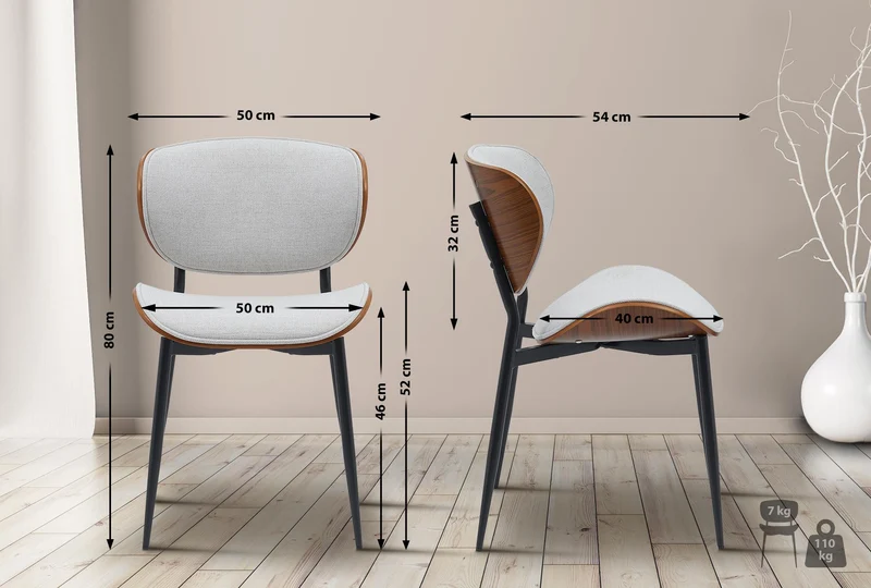 Chaise de salle à manger x1 design en tissu crème avec coque bois noyer structure métal robuste 10_0008420