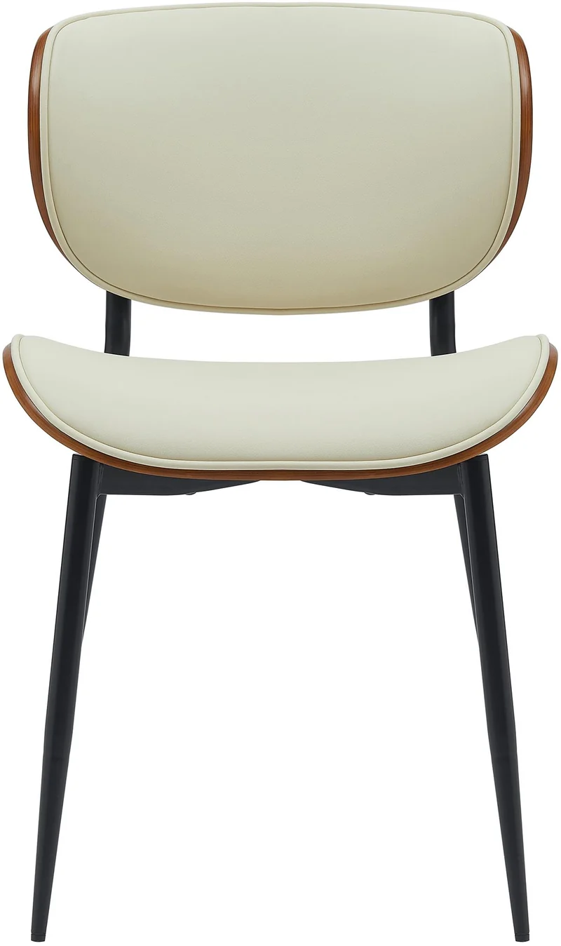 Chaise de salle à manger x1 design en similicuir crème avec coque bois noyer structure métal robuste 10_0008299