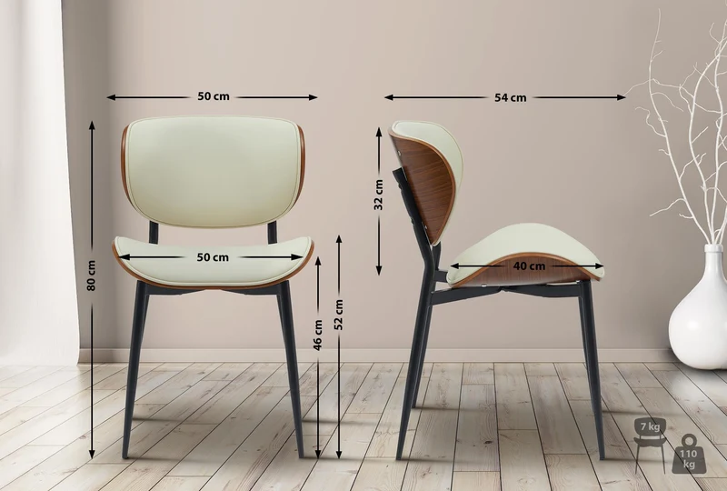Chaise de salle à manger x1 design en similicuir crème avec coque bois noyer structure métal robuste 10_0008299