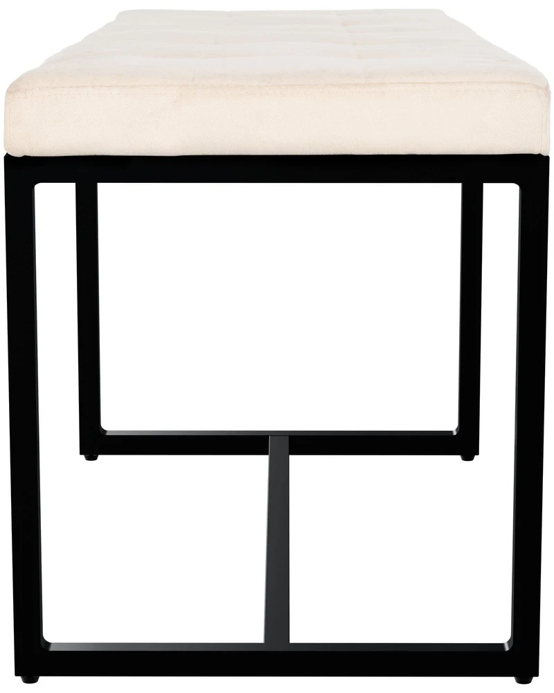 Banc rembourré 100 cm design avec assise matelassée en velours crème et structure métal noir 10_0008554