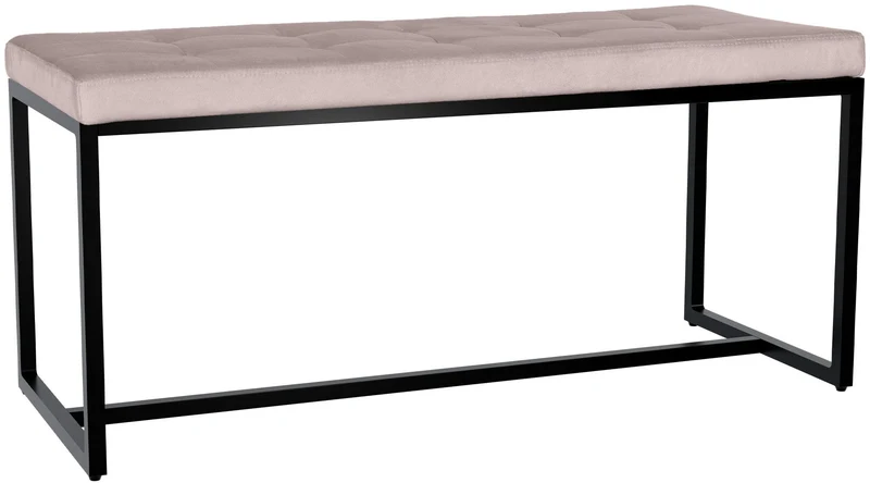Banc rembourré 100 cm design avec assise matelassée en velours gris clair et structure métal noir 10_0008548