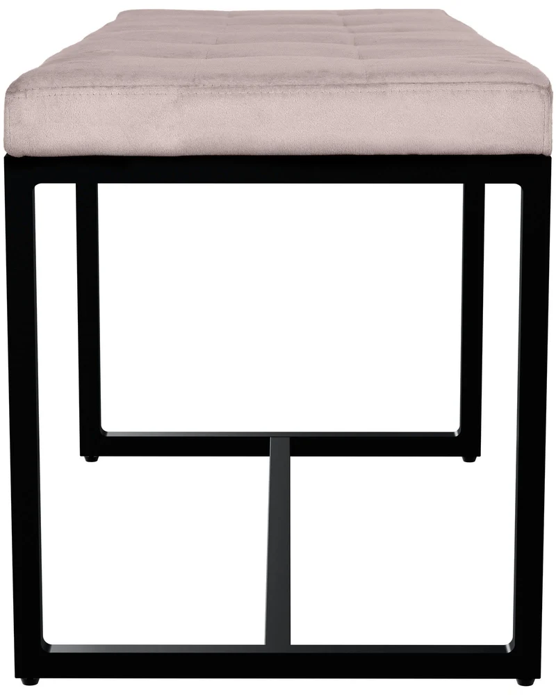 Banc rembourré 100 cm design avec assise matelassée en velours gris clair et structure métal noir 10_0008548