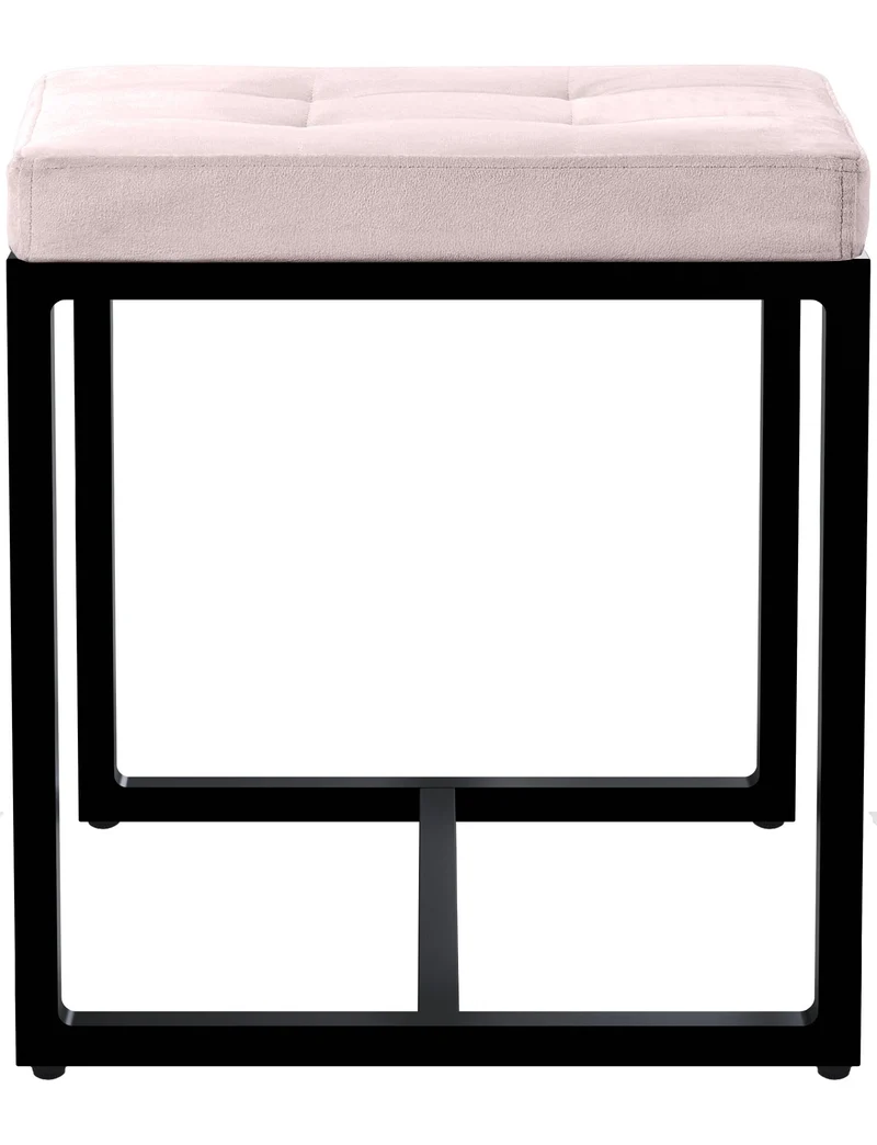 Tabouret rembourré design avec assise matelassée en velours gris clair et structure métal noir 10_0008421