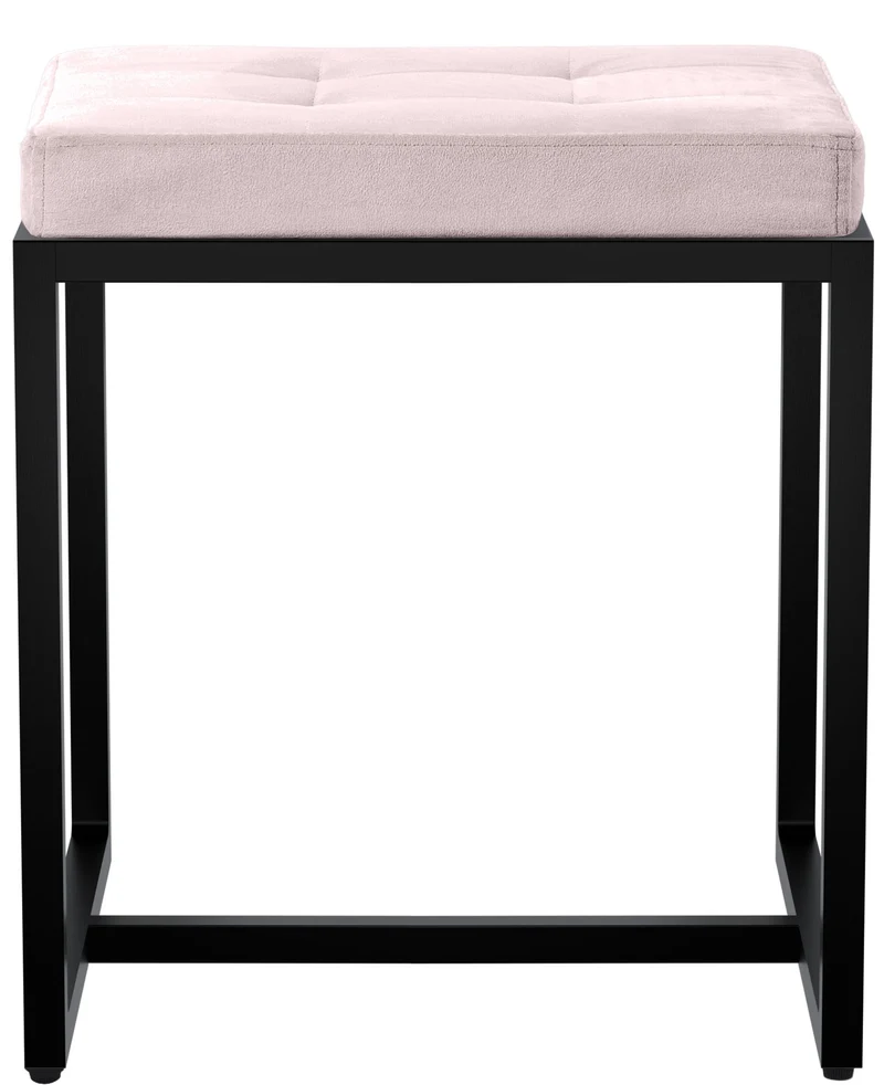 Tabouret rembourré design avec assise matelassée en velours gris clair et structure métal noir 10_0008421