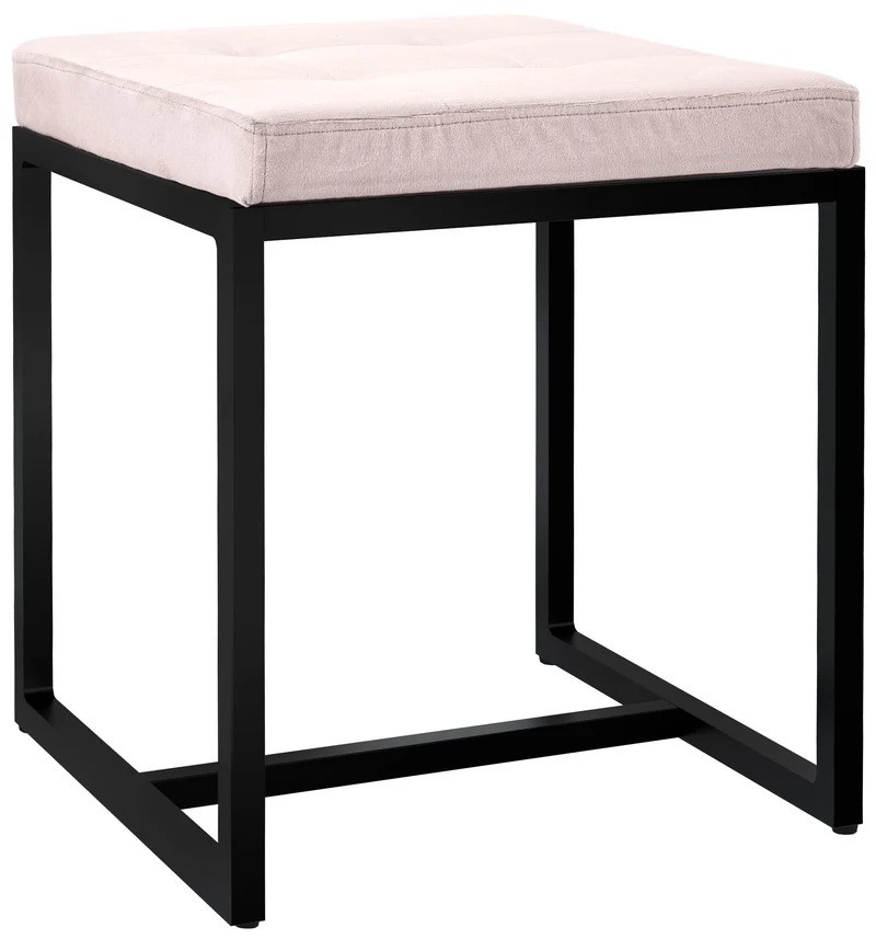 Tabouret rembourré design avec assise matelassée en velours crème et structure métal noir 10_0008408