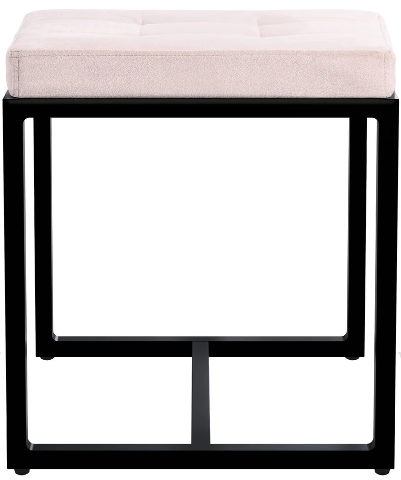 Tabouret rembourré design avec assise matelassée en velours crème et structure métal noir 10_0008408